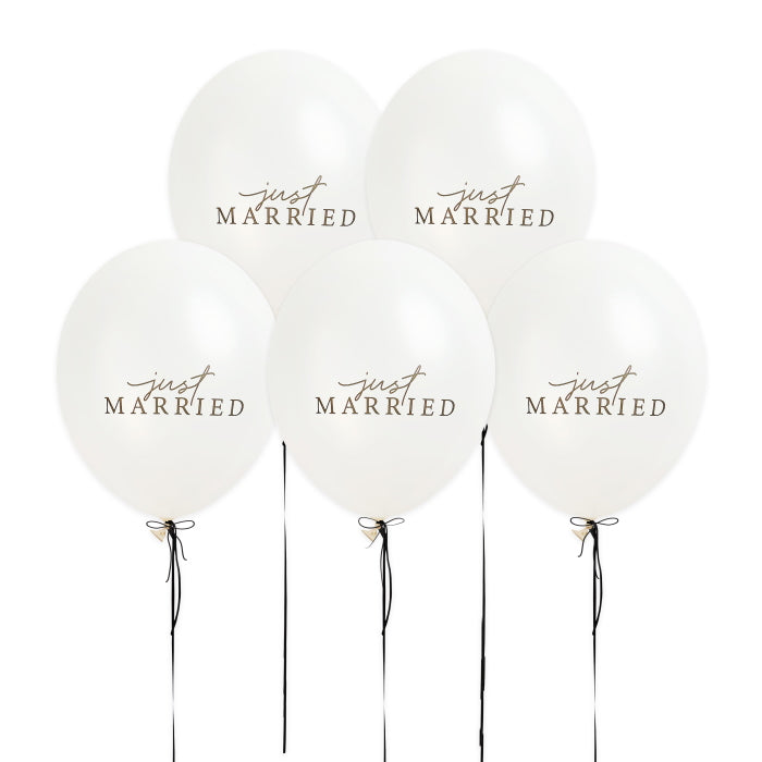 Black and White Just Married Latex Balloons - Pack of 5