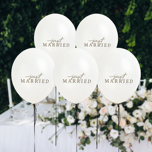 Black and White Just Married Latex Balloons - Pack of 5 | Party Save Smile