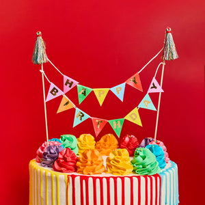 Bright Birthday Cake Topper with Bunting & Tassels 20cm