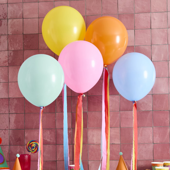 Bright Colours Latex Balloons & Tassel Tails - Pack of 5 | Party Save Smile