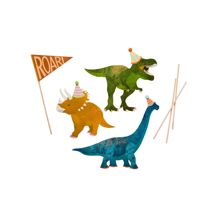 Party Dinosaurs Card Cake Topper Set Pack of 4 - Party Save Smile