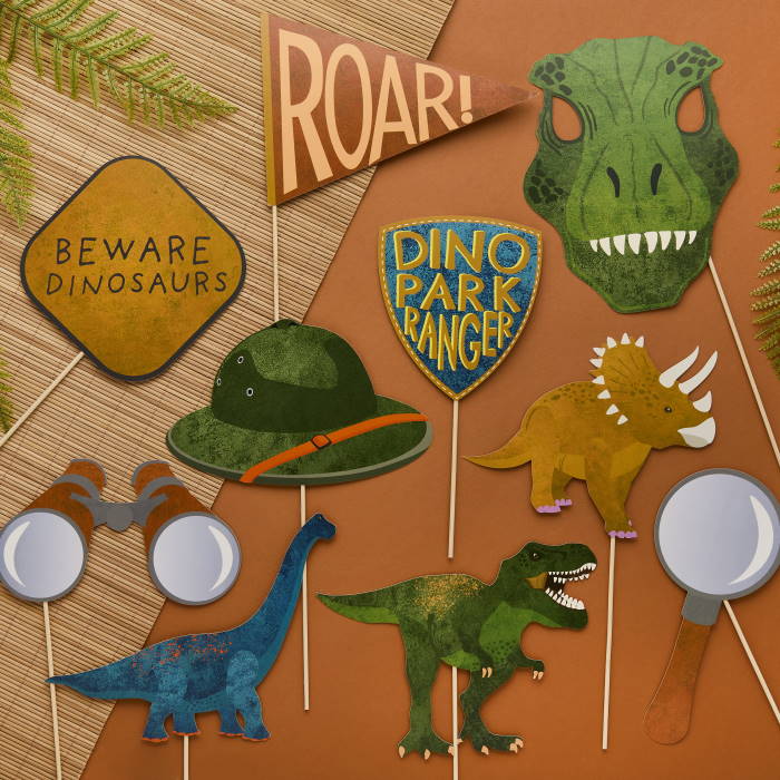 Dinosaur Party Photo Props - Pack of 10 | Party Save Smile