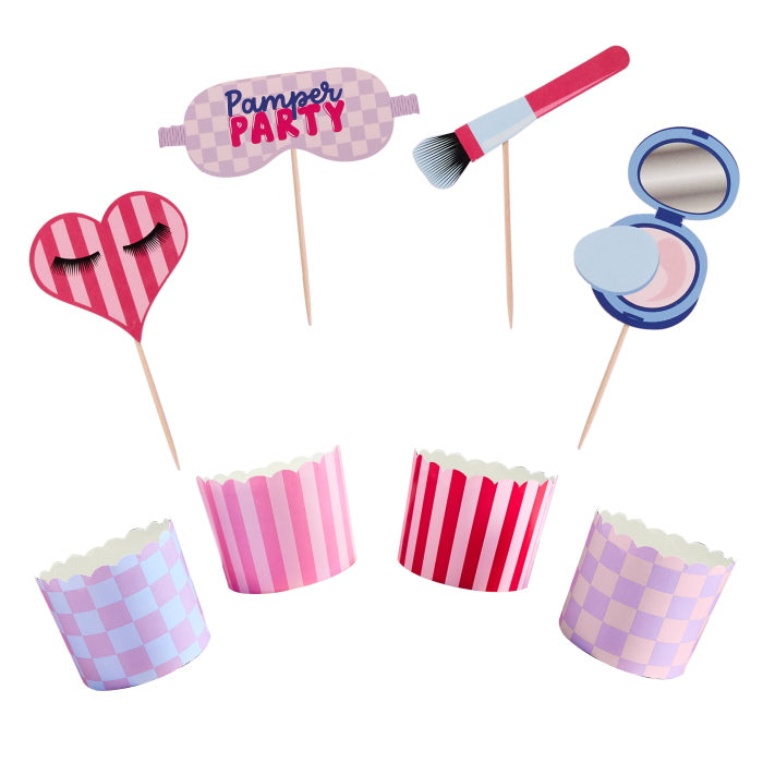Pamper Party Make Up Food Picks & Food Cup Set - Pack of 12
