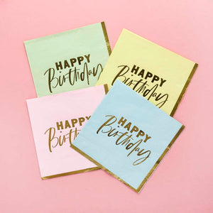 Pastel Happy Birthday Napkins 16 Pack