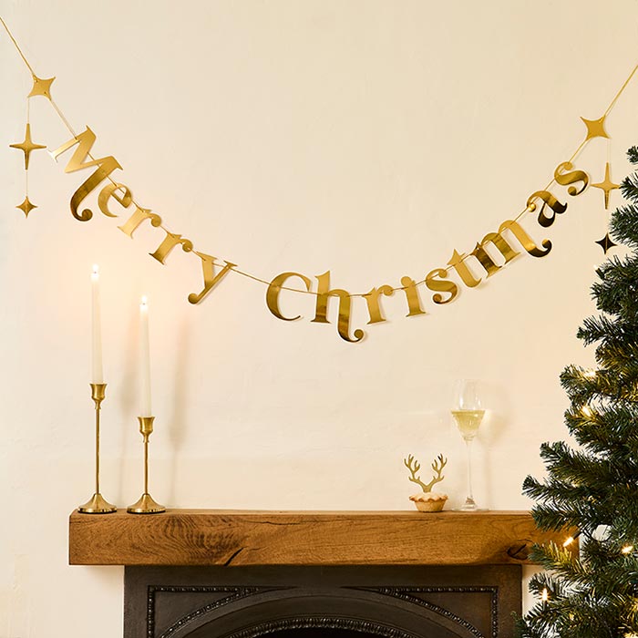 Gold 'Merry Christmas' Banner Decoration 2 metres | Party Save Smile