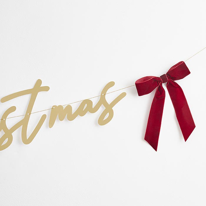 Gold 'Merry Christmas' Banner Décor With Velvet Bows 2 metres