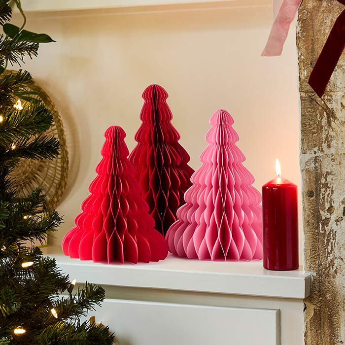 Pink & Red Honeycomb Christmas Tree Decorations - Pack of 3 | Party Save Smile