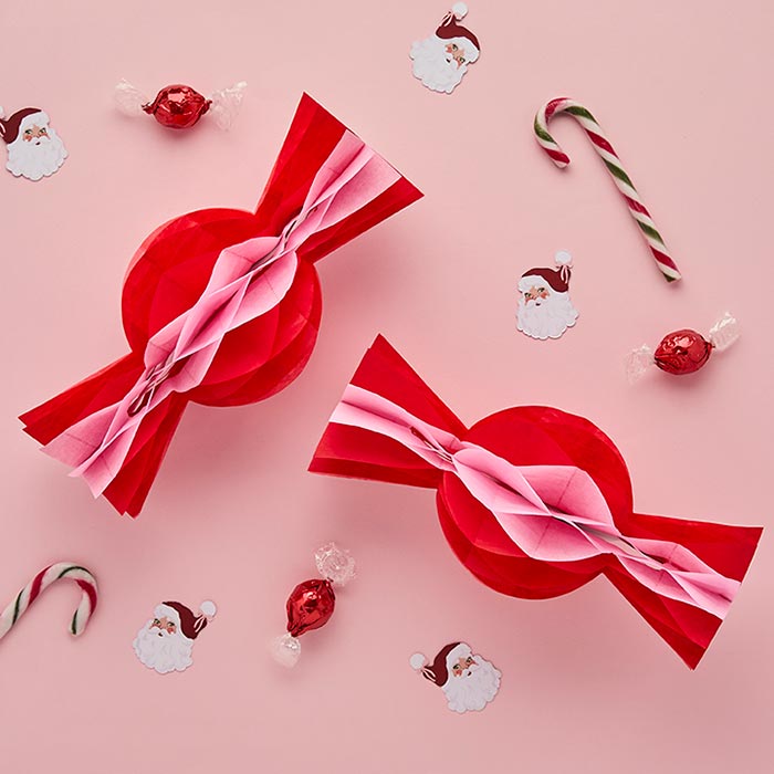 Pink & Red Honeycomb Sweet Christmas Tree Decorations - Pack of 4