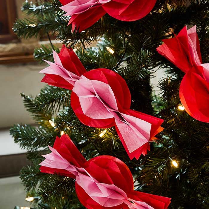 Pink & Red Honeycomb Sweet Christmas Tree Decorations - Pack of 4