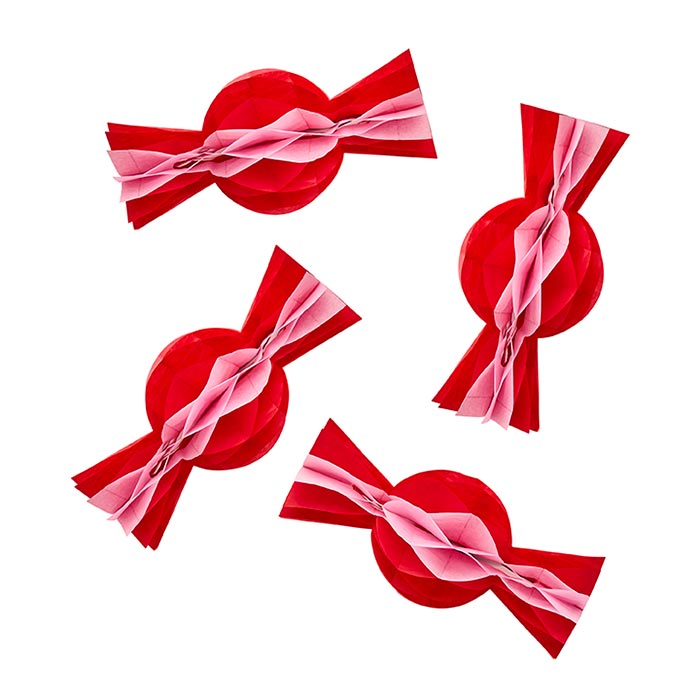 Pink & Red Honeycomb Sweet Christmas Tree Decorations - Pack of 4