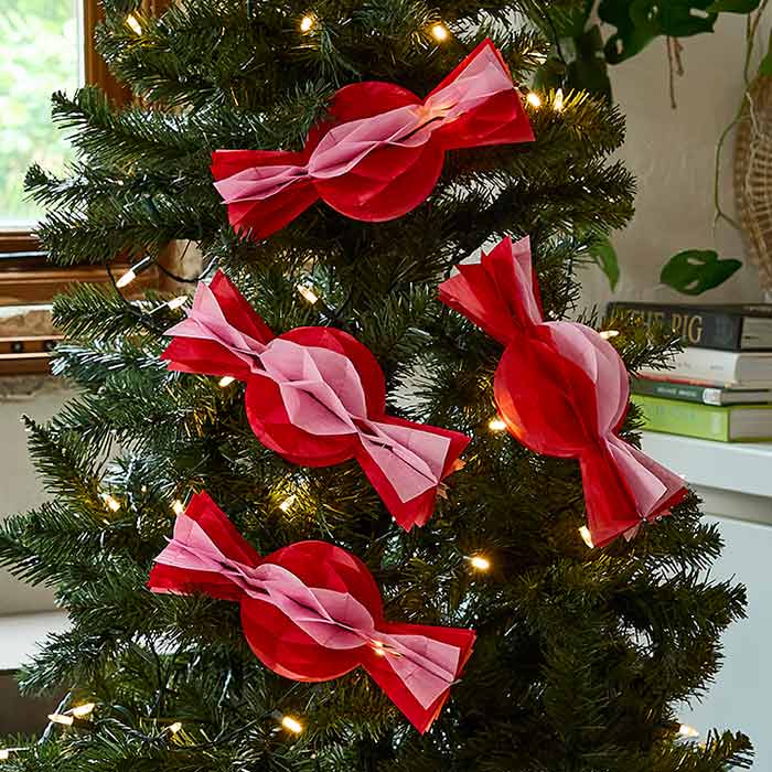 Pink & Red Honeycomb Sweet Christmas Tree Decorations - Pack of 4 | Party Save Smile