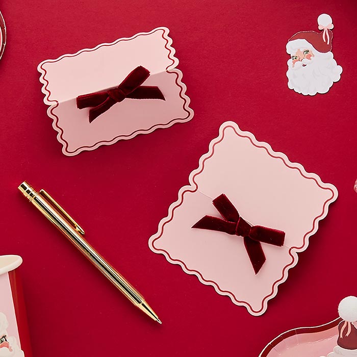 Velvet Bow Christmas Table Place Cards - Pack of 8