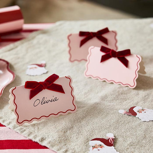 Velvet Bow Christmas Table Place Cards - Pack of 8 | Party Save Smile