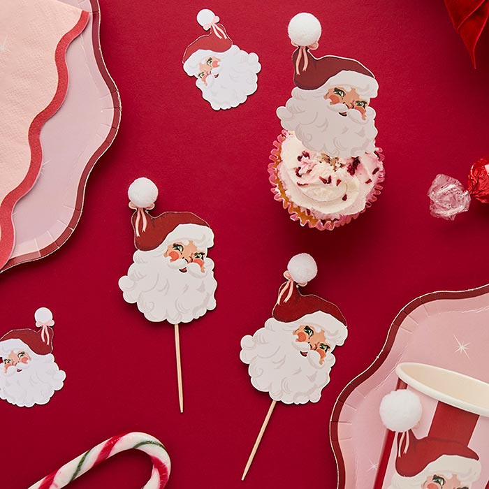 Vintage Santa Christmas Food Picks - Pack of 12