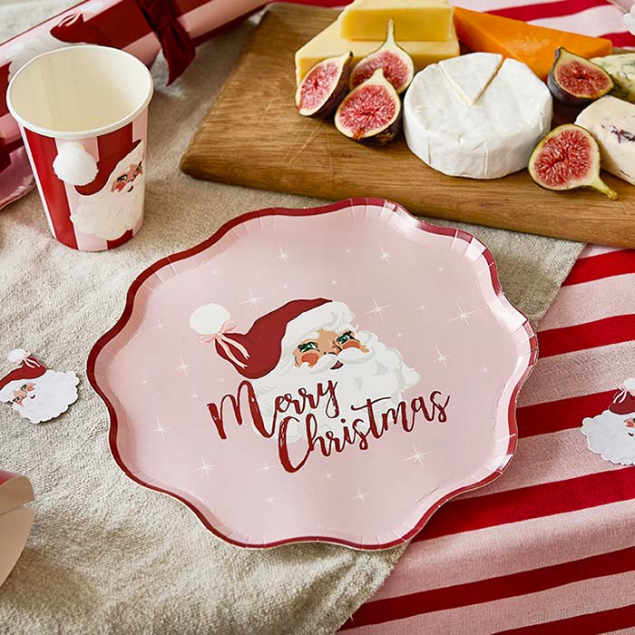 Vintage Santa Christmas Paper Plates 8 Pack