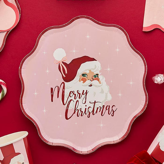 Vintage Santa Christmas Paper Plates 8 Pack | Party Save Smile