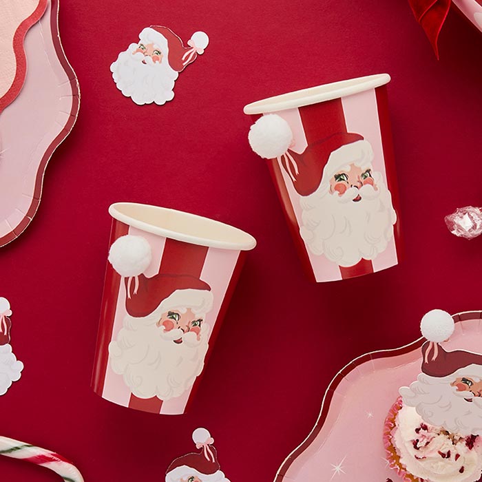 Vintage Santa Christmas Paper Party Cups 8 Pack