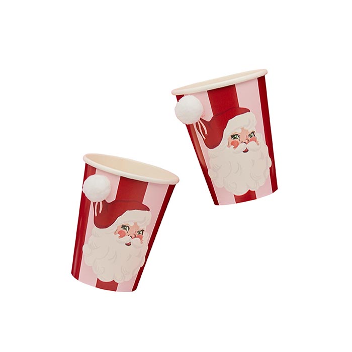 Vintage Santa Christmas Paper Party Cups 8 Pack