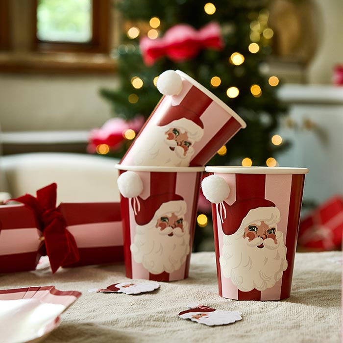 Vintage Santa Christmas Paper Party Cups 8 Pack | Party Save Smile