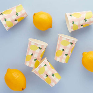 Gingham and Lemon Paper Cups 8 Pack