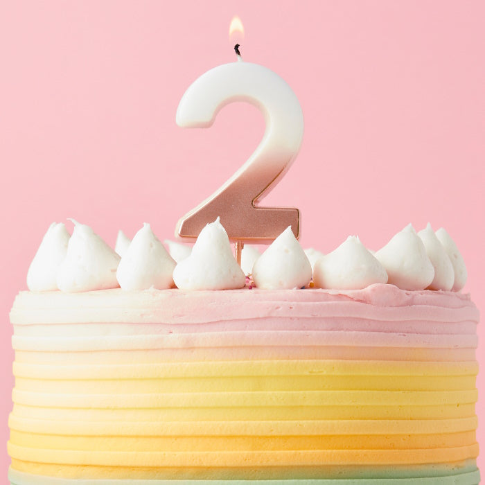 Rose Gold Ombre Number 2 Cake Candle | Party Save Smile