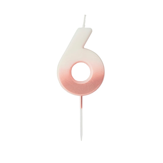 Rose Gold Ombre Number 6 Cake Candle | Party Save Smile
