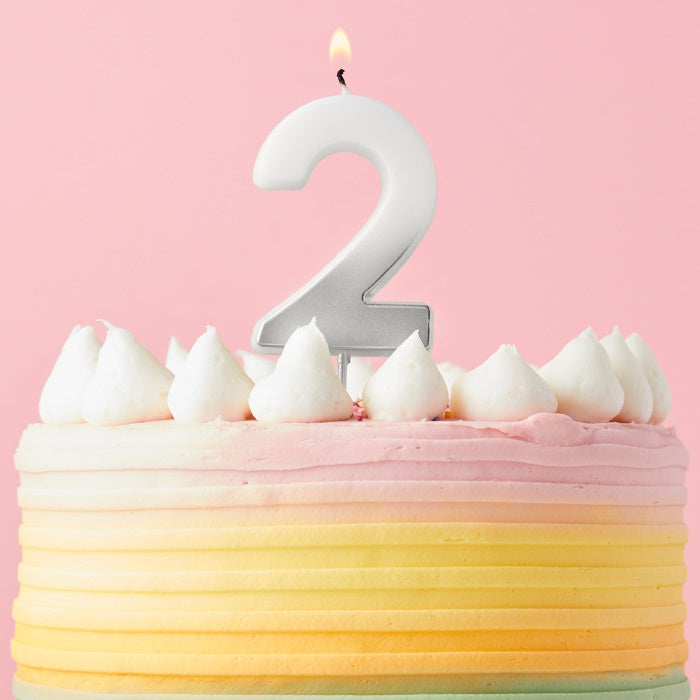 Silver Ombre Number 2 Cake Candle | Party Save Smile