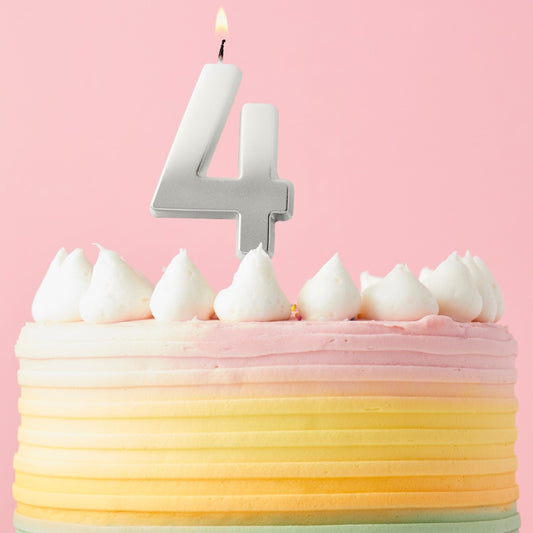Silver Ombre Number 4 Cake Candle | Party Save Smile