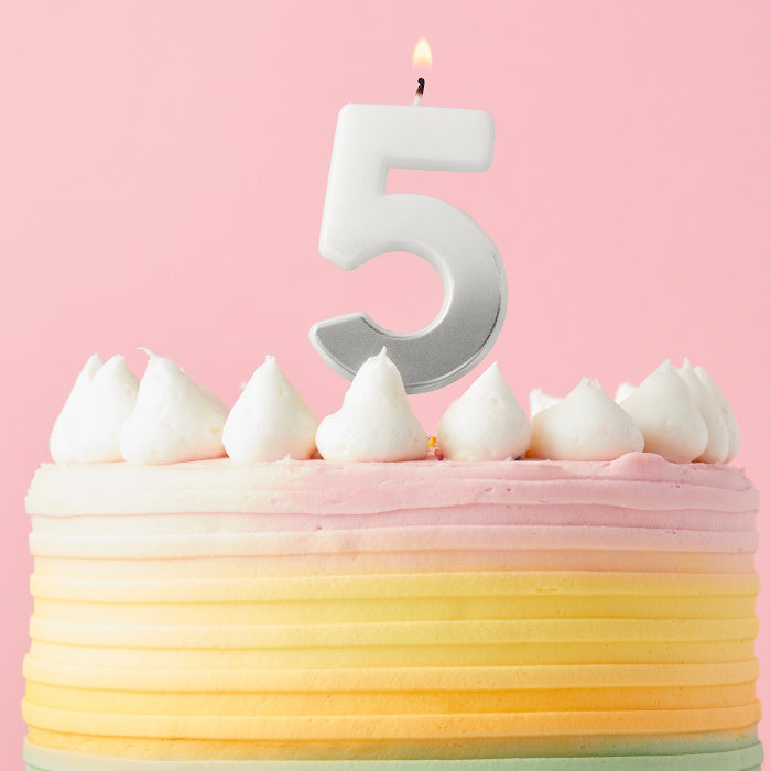 Silver Ombre Number 5 Cake Candle | Party Save Smile