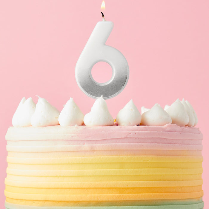 Silver Ombre Number 6 Cake Candle | Party Save Smile