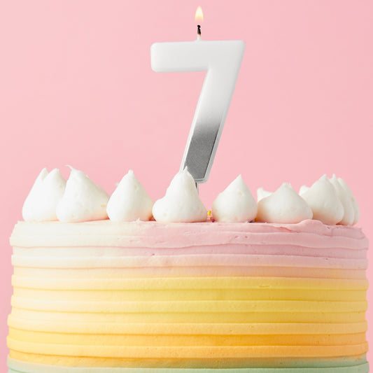 Silver Ombre Number 7 Cake Candle | Party Save Smile