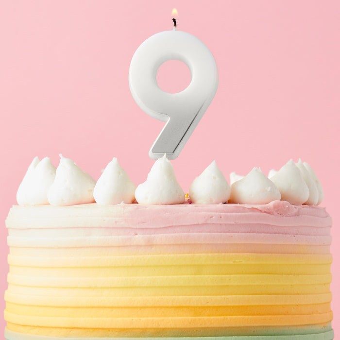 Silver Ombre Number 9 Cake Candle | Party Save Smile