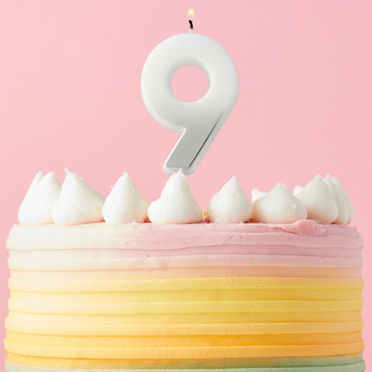 Silver Ombre Number 9 Cake Candle | Party Save Smile