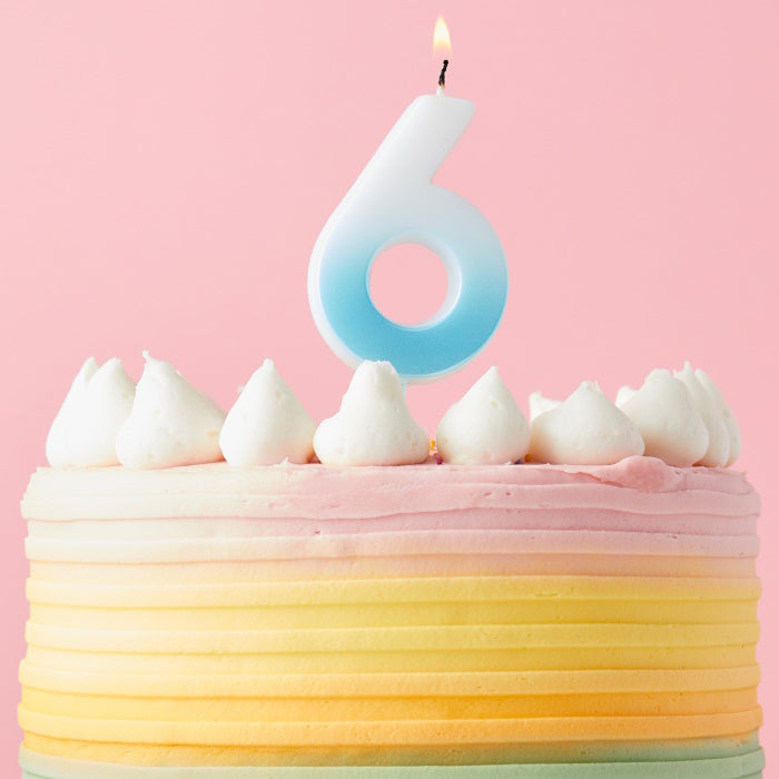 Blue Ombre Number 6 Cake Candle: 6th Birthday Candle | Party Save Smile