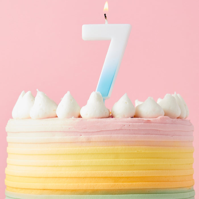 Blue Ombre Number 7 Cake Candle: 7th Birthday Candle | Party Save Smile