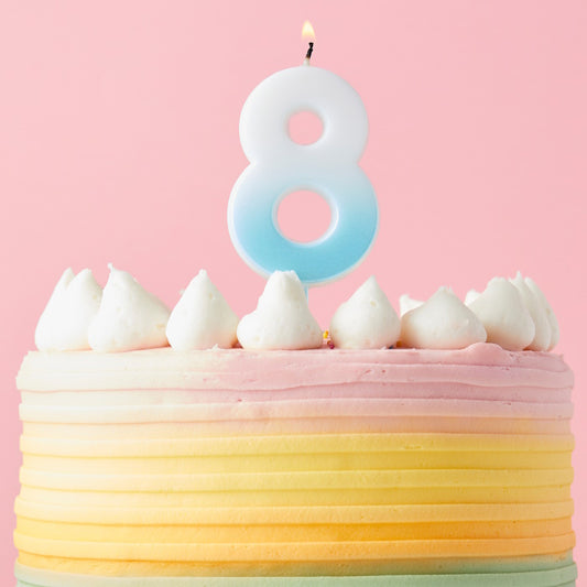 Blue Ombre Number 8 Cake Candle: 8th Birthday Candle | Party Save Smile