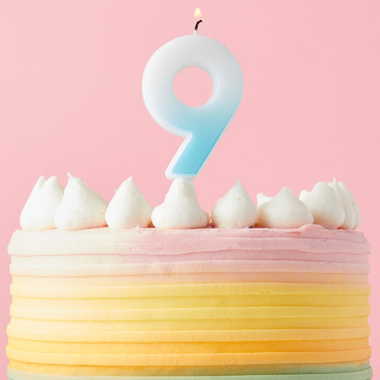 Blue Ombre Number 9 Cake Candle: 9th Birthday Candle | Party Save Smile