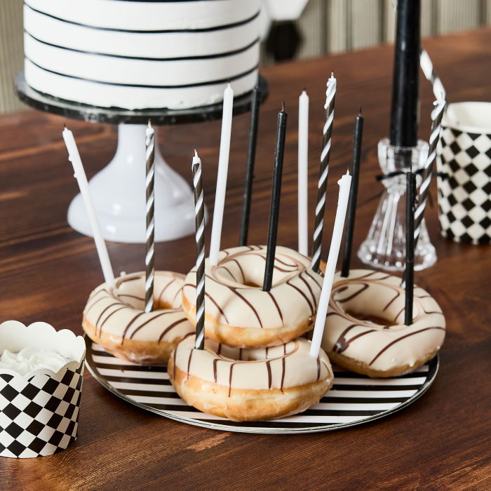 Black and White Tall Cake Candles - Pack of 12