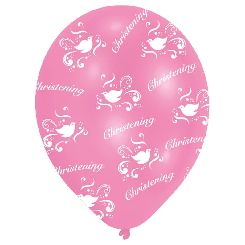 Pink Happy Christening Party Latex Balloons Pack of 6 | Party Save Smile