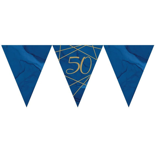 Blue and Gold 50th Birthday Bunting Flag Banner 3.7 metres | Party Save Smile