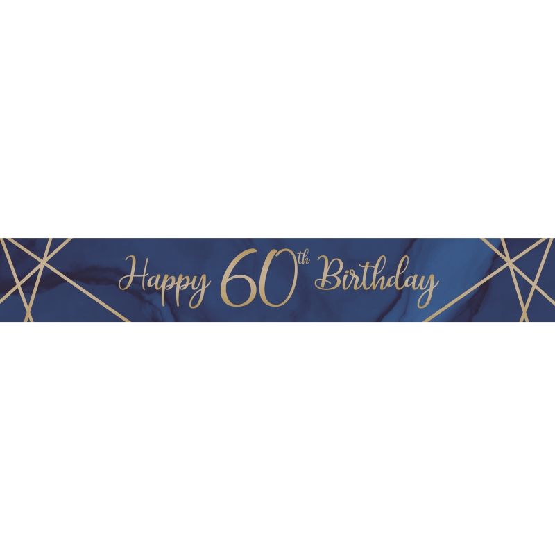 Blue and Gold 60 Foil Banners: 60th Birthday Geometric Banner | Party Save Smile