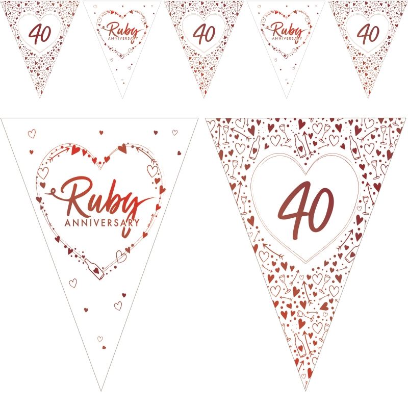 40th Ruby Wedding Anniversary Bunting 3.7 metres | Party Save Smile