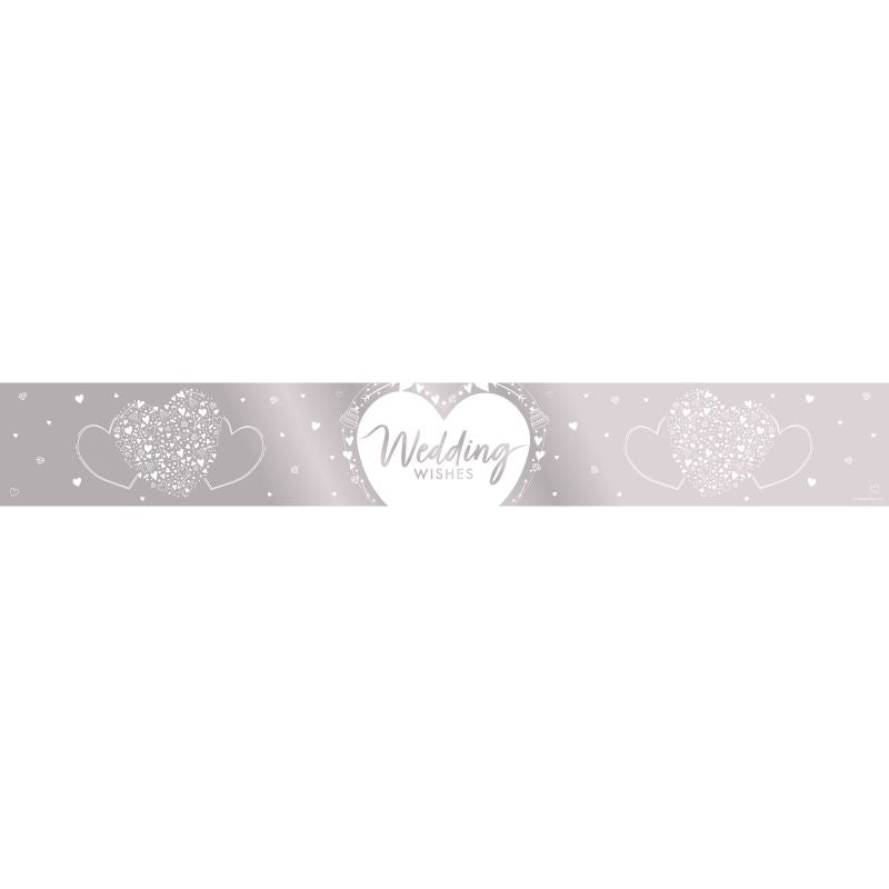 Wedding Wishes Heart Foil Banner Decoration 2.7 Metres | Party Save Smile