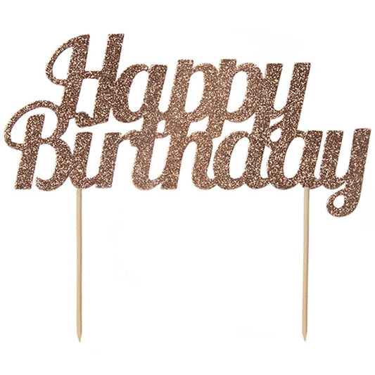 Rose Gold Happy Birthday Cake Topper Decoration | Party Save Smile