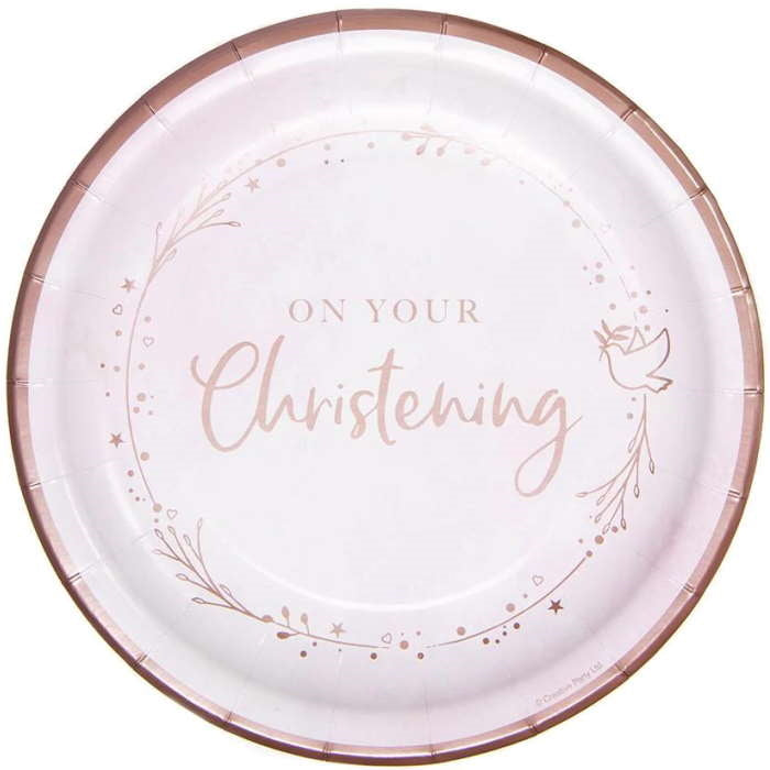 Rose Gold Blush Christening Party Pack: Tableware Party Kit