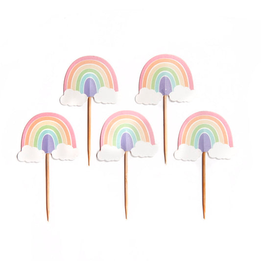 Pastel Rainbow Cupcake and Cake Toppers Pack of 12