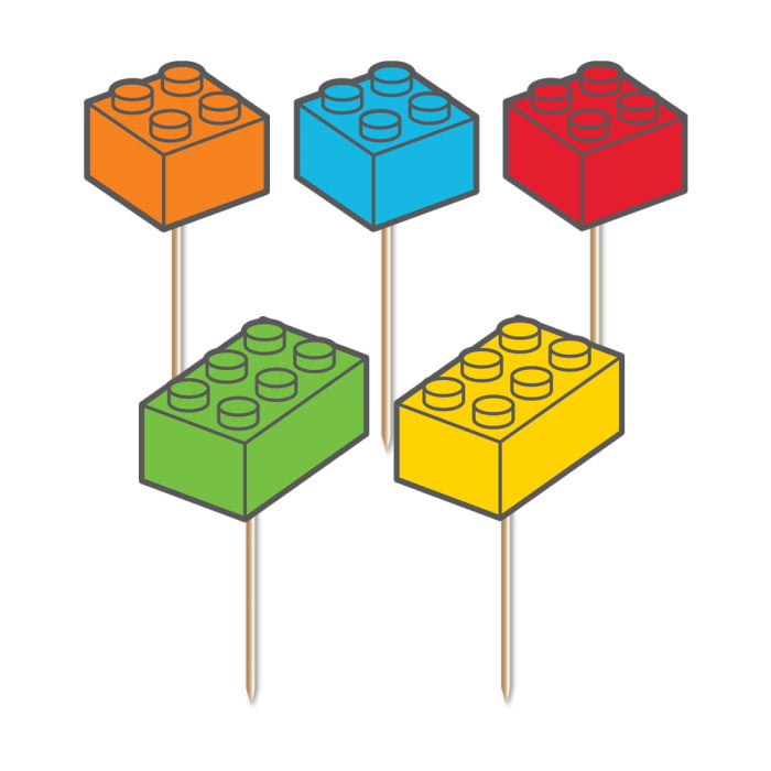 Building Block Brick Cupcake and Cake Toppers Pack of 10 | Party Save Smile