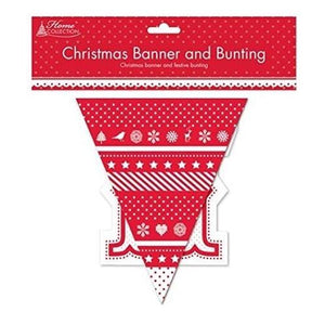 Merry Christmas Bunting - Red and White 2 Metres