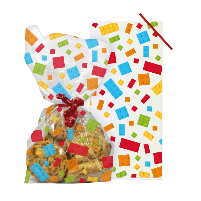 Building Blocks Cello Treat Bags with Twist Ties 20 Pack | Party Save Smile