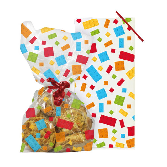 Building Blocks Cello Treat Bags with Twist Ties 20 Pack | Party Save Smile